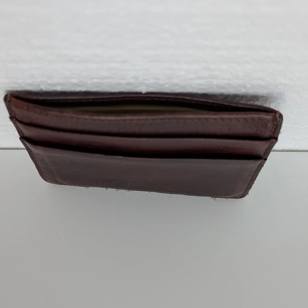 Boconi Mens Leather Card Case Wallet Brown Slim ID Window Front Pocket